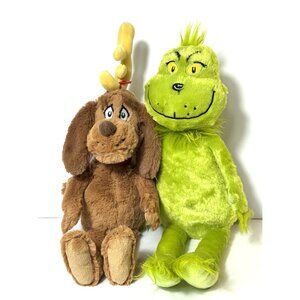 Dr. Seuss How The Grinch Stole Christmas Plush Stuffed Grinch & Max Dog Dolls